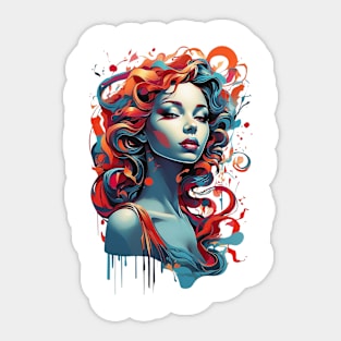 Women with Flowers in Her Hair: Blooming Beauty - Colorful Sticker